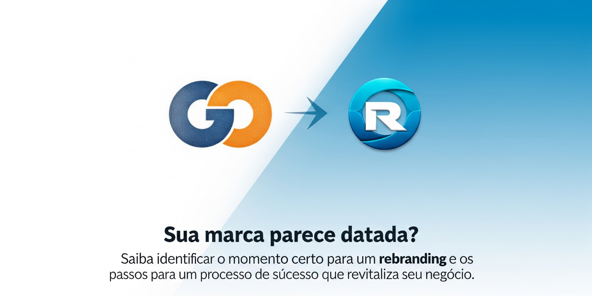 Uma marca antiga se transformando em uma nova, simbolizando o processo de rebranding