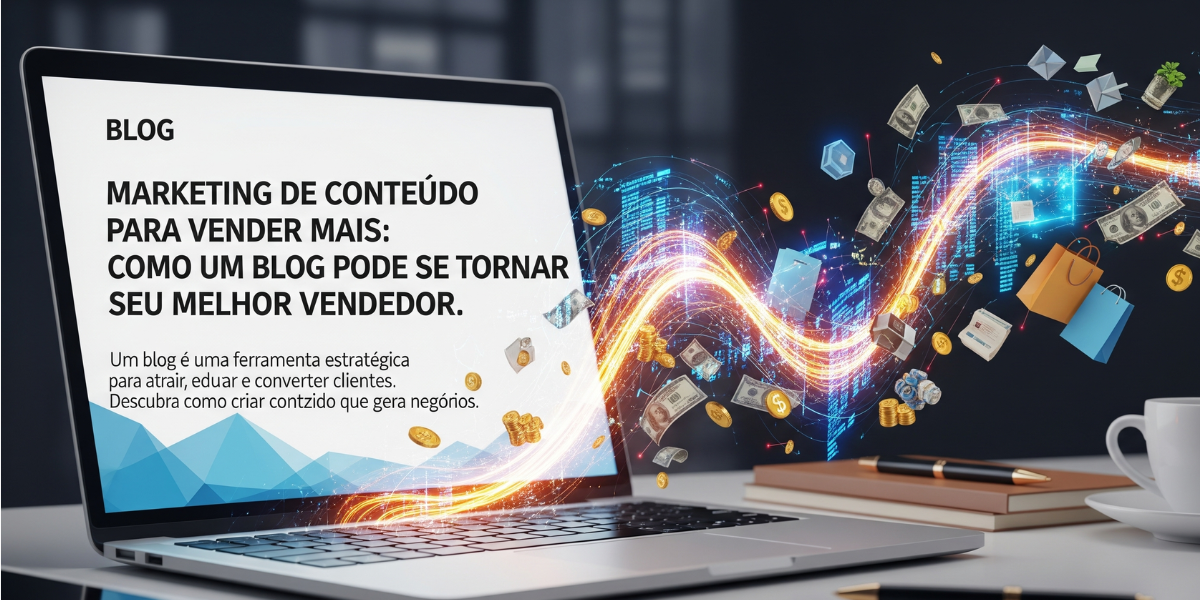 Um funil de vendas sendo preenchido com conteúdo de blog, gerando clientes