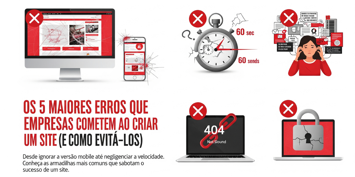 Sinais de alerta e perigo, representando os erros comuns na criação de um site